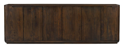96" Dark Brown Distressed Solid Wood Sideboard With Six Doors HomeRoots