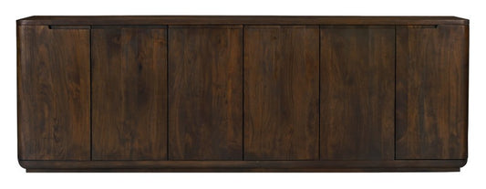 96" Dark Brown Distressed Solid Wood Sideboard With Six Doors