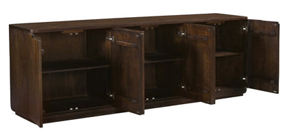 96" Dark Brown Distressed Solid Wood Sideboard With Six Doors HomeRoots