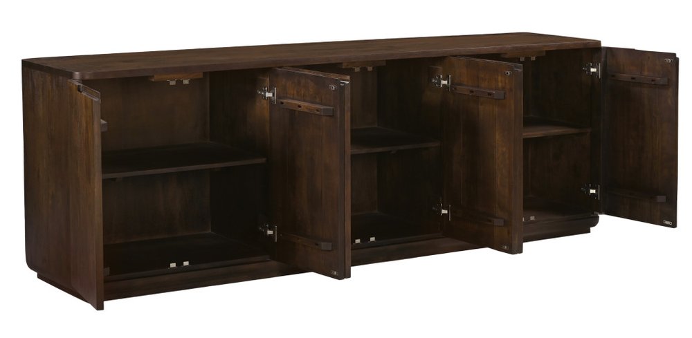 96" Dark Brown Distressed Solid Wood Sideboard With Six Doors — view 3