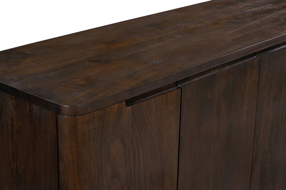 96" Dark Brown Distressed Solid Wood Sideboard With Six Doors HomeRoots