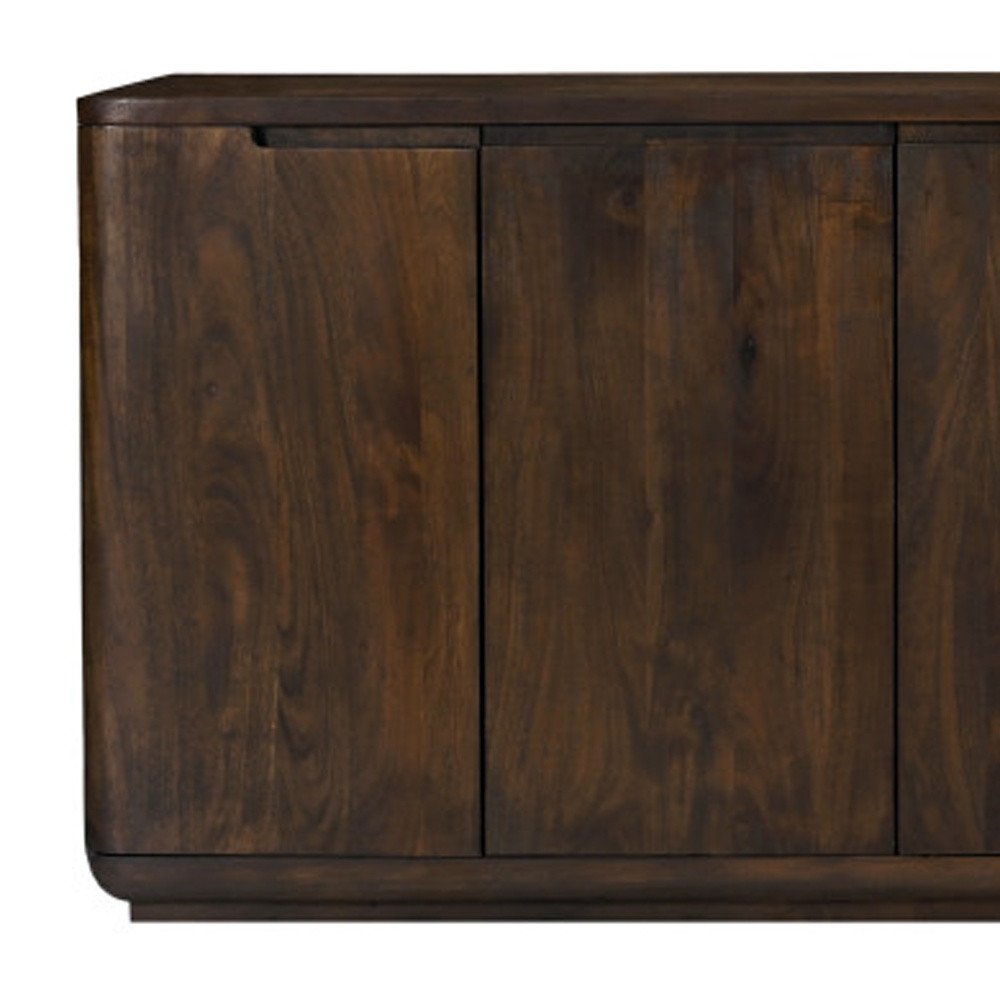 96" Dark Brown Distressed Solid Wood Sideboard With Six Doors — view 6