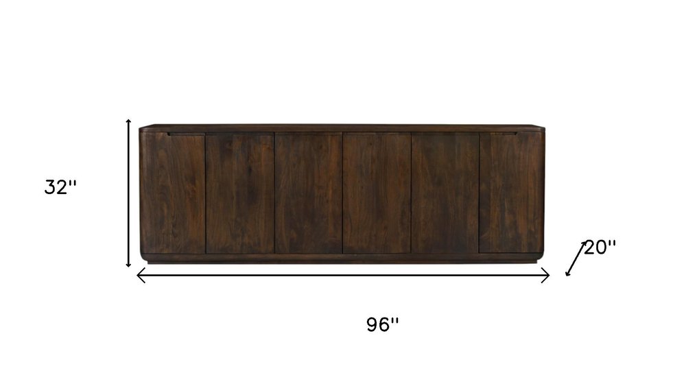 96" Dark Brown Distressed Solid Wood Sideboard With Six Doors — view 9