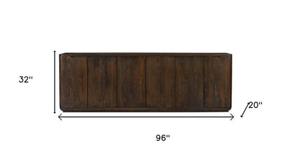 96" Dark Brown Distressed Solid Wood Sideboard With Six Doors HomeRoots