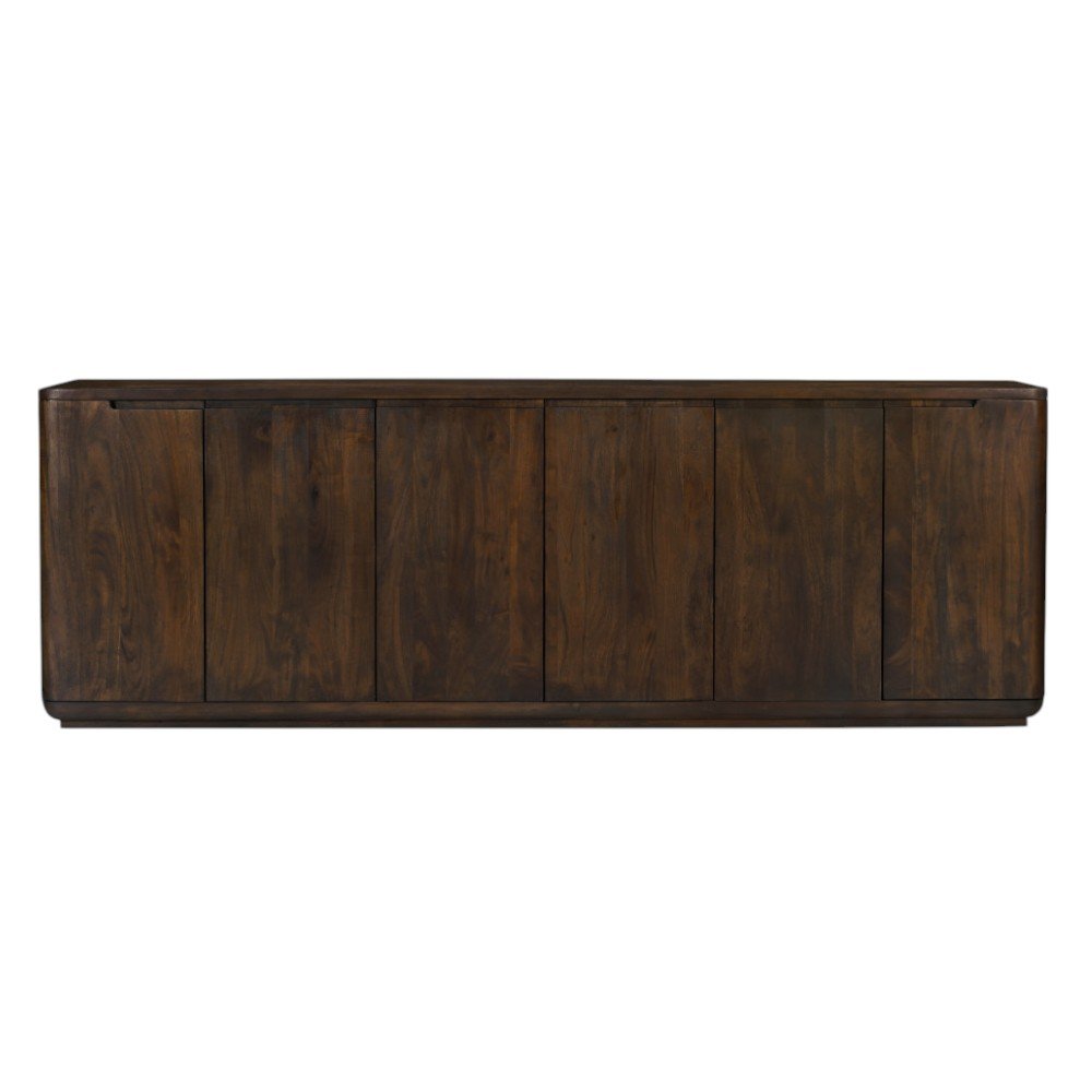 96" Dark Brown Distressed Solid Wood Sideboard With Six Doors HomeRoots