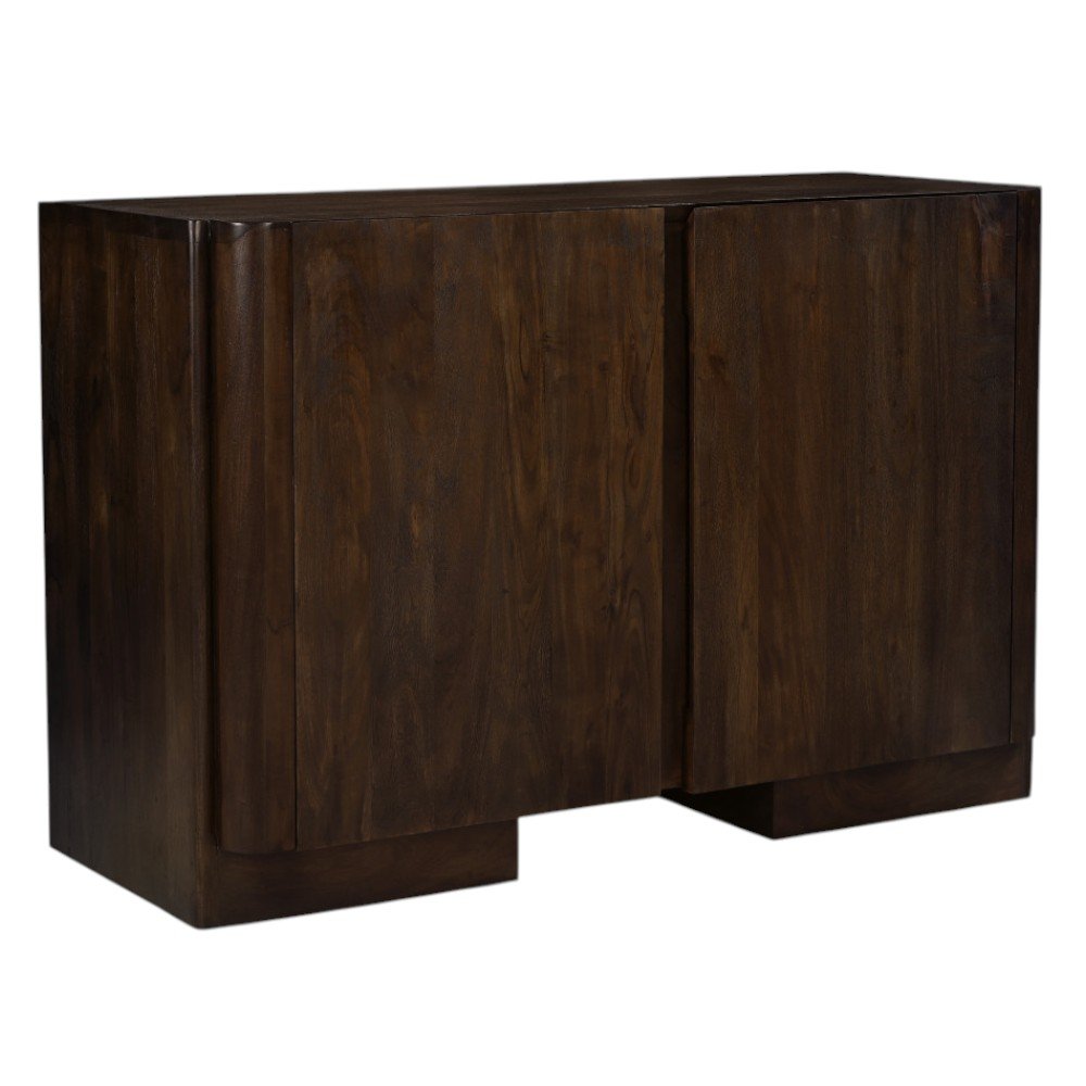 48" Dark Brown Distressed Solid Wood Sideboard Soft Close with Two Doors HomeRoots