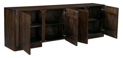 96" Dark Brown Distressed Solid Wood Sideboard With Four Doors HomeRoots