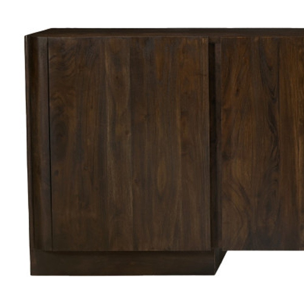 96" Dark Brown Distressed Solid Wood Sideboard With Four Doors HomeRoots