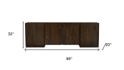 96" Dark Brown Distressed Solid Wood Sideboard With Four Doors HomeRoots