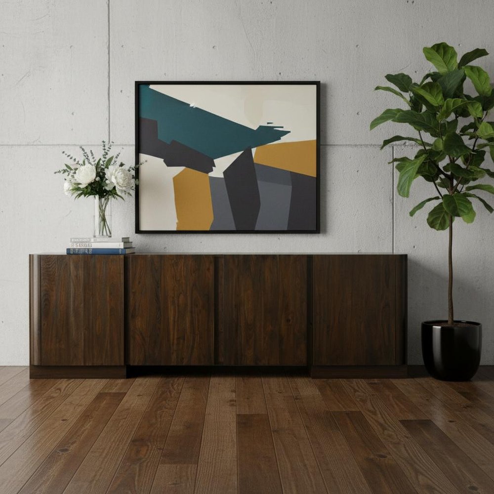 96" Dark Brown Distressed Solid Wood Sideboard With Four Doors HomeRoots