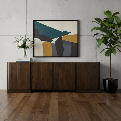 96" Dark Brown Distressed Solid Wood Sideboard With Four Doors HomeRoots