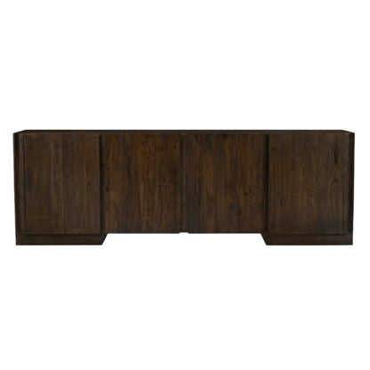 96" Dark Brown Distressed Solid Wood Sideboard With Four Doors HomeRoots