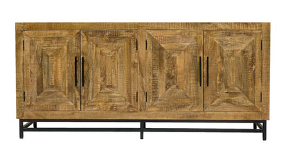 78" Natural Distressed Solid Wood Sideboard With Four Doors HomeRoots