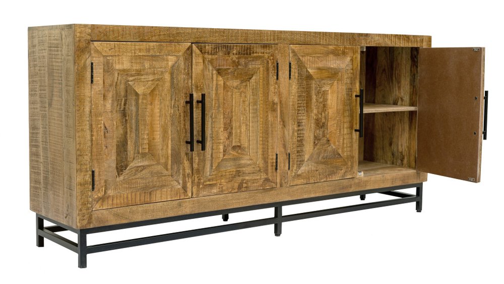 78" Natural Distressed Solid Wood Sideboard With Four Doors HomeRoots