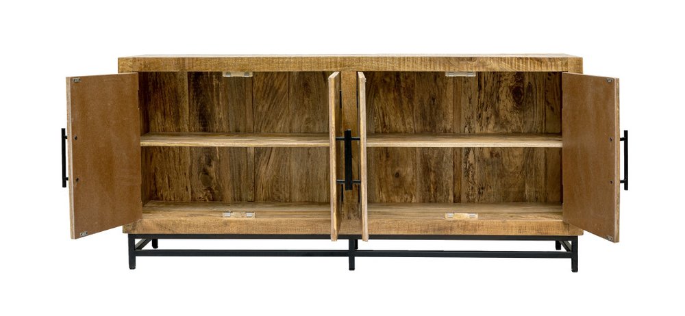 78" Natural Distressed Solid Wood Sideboard With Four Doors HomeRoots