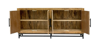 78" Natural Distressed Solid Wood Sideboard With Four Doors HomeRoots