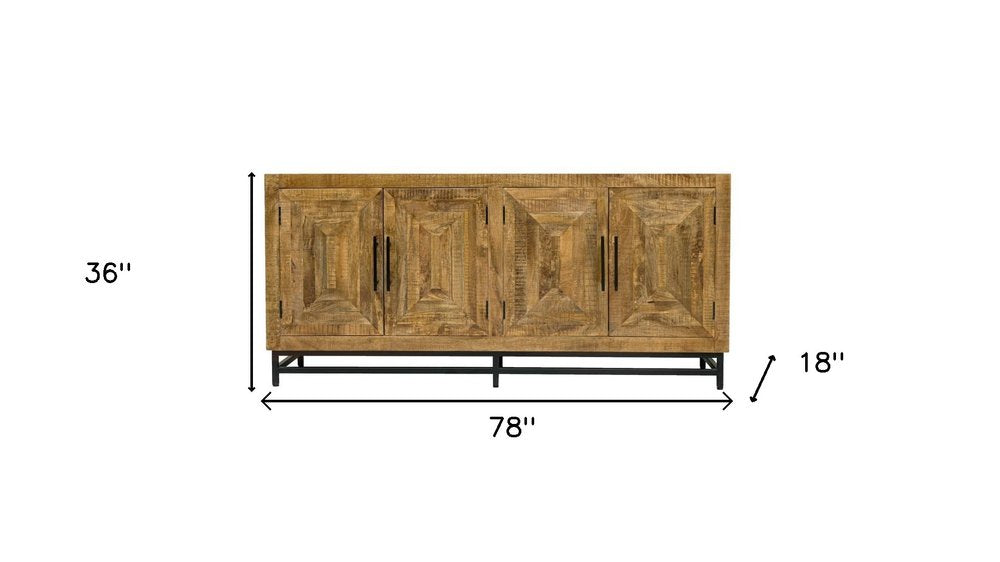 78" Natural Distressed Solid Wood Sideboard With Four Doors HomeRoots