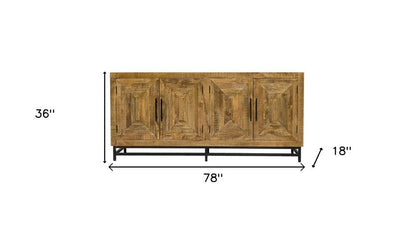 78" Natural Distressed Solid Wood Sideboard With Four Doors HomeRoots