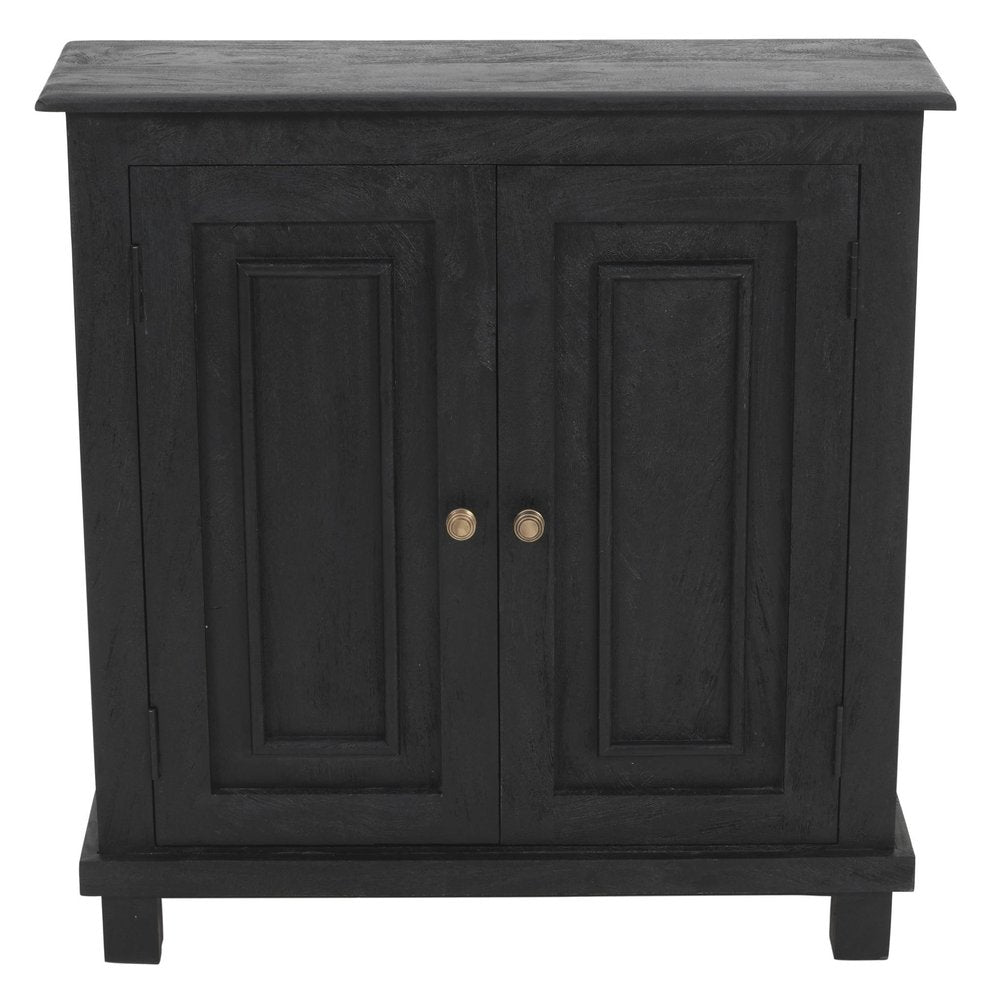 34" Black Distressed Solid Wood Sideboard with Two Doors HomeRoots