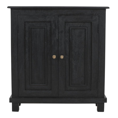 34" Black Distressed Solid Wood Sideboard with Two Doors HomeRoots