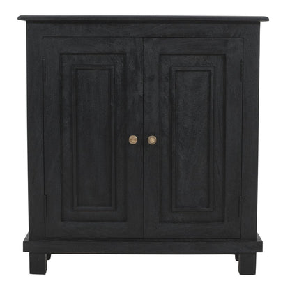 34" Black Distressed Solid Wood Sideboard with Two Doors HomeRoots