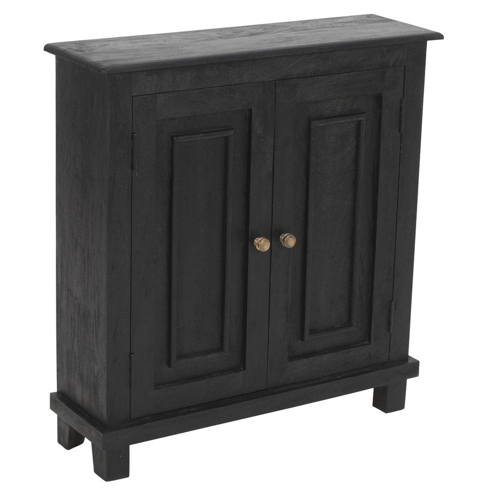 34" Black Distressed Solid Wood Sideboard with Two Doors HomeRoots