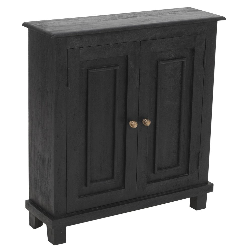 34" Black Distressed Solid Wood Sideboard with Two Doors HomeRoots