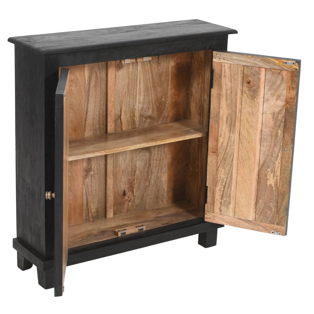 34" Black Distressed Solid Wood Sideboard with Two Doors HomeRoots