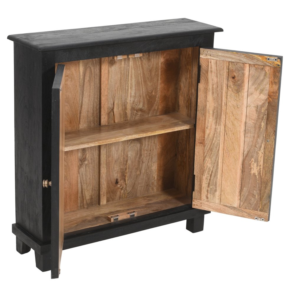 34" Black Distressed Solid Wood Sideboard with Two Doors HomeRoots
