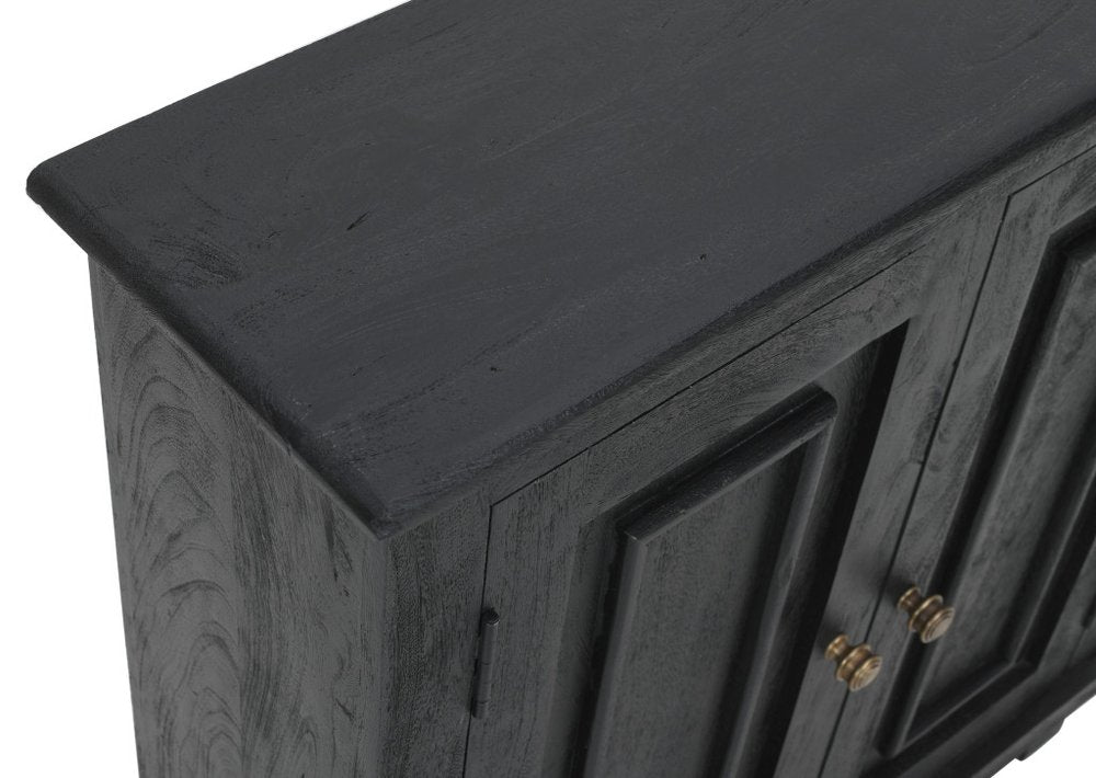 34" Black Distressed Solid Wood Sideboard with Two Doors HomeRoots