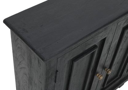 34" Black Distressed Solid Wood Sideboard with Two Doors HomeRoots