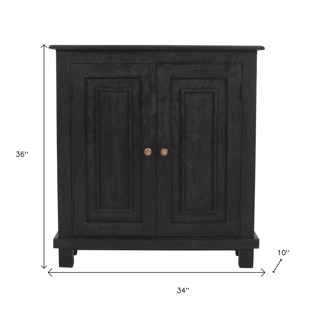 34" Black Distressed Solid Wood Sideboard with Two Doors HomeRoots