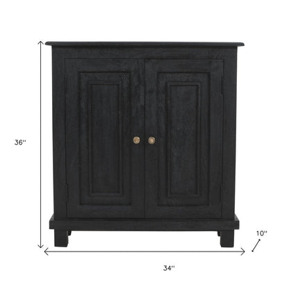 34" Black Distressed Solid Wood Sideboard with Two Doors HomeRoots