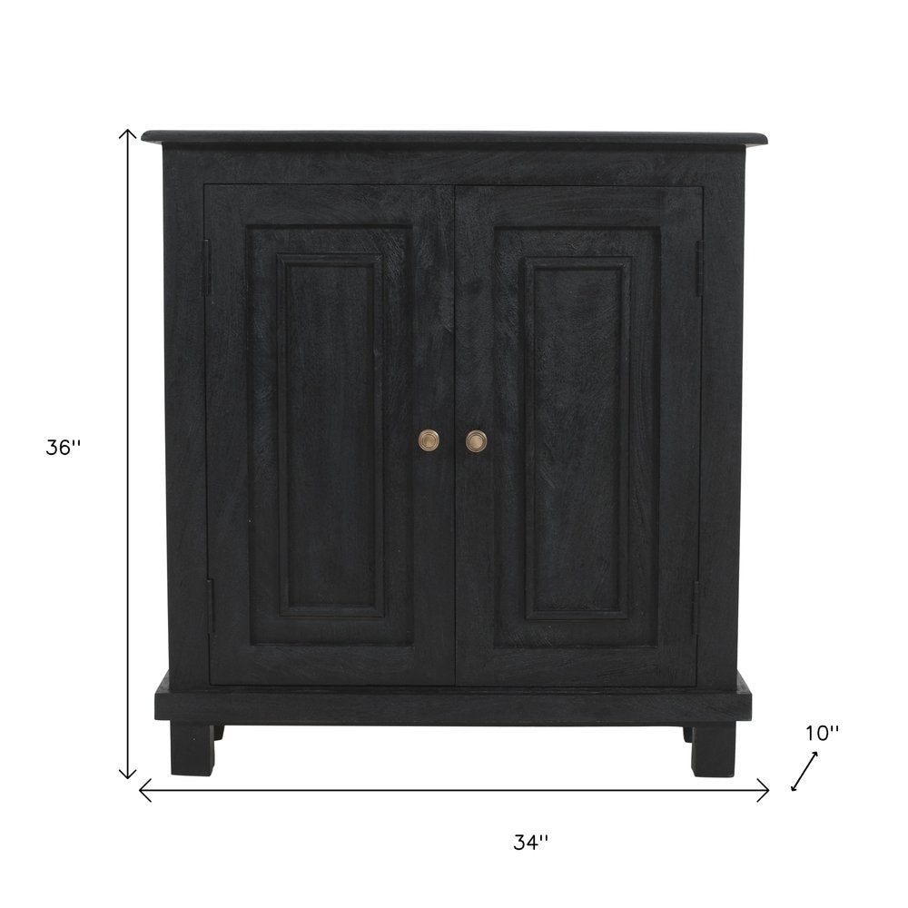 34" Black Distressed Solid Wood Sideboard with Two Doors HomeRoots