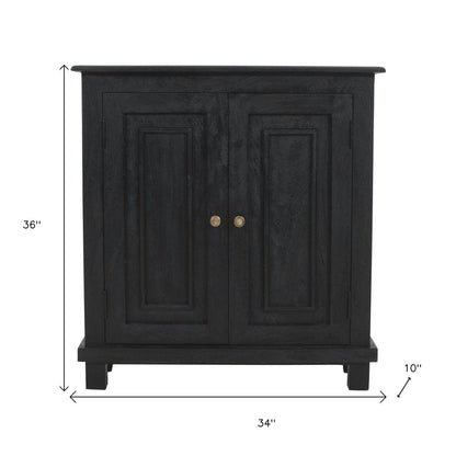 34" Black Distressed Solid Wood Sideboard with Two Doors HomeRoots
