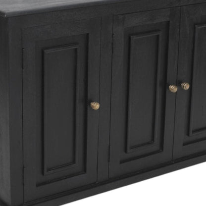 51" Black Distressed Solid Wood Sideboard with Three Doors HomeRoots