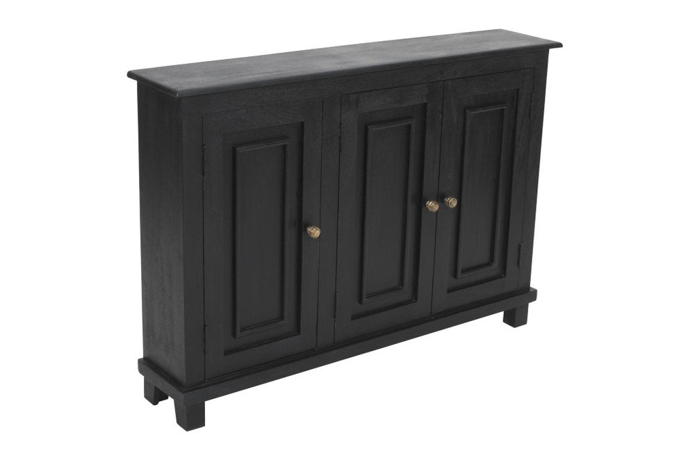 51" Black Distressed Solid Wood Sideboard with Three Doors HomeRoots