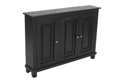 51" Black Distressed Solid Wood Sideboard with Three Doors HomeRoots