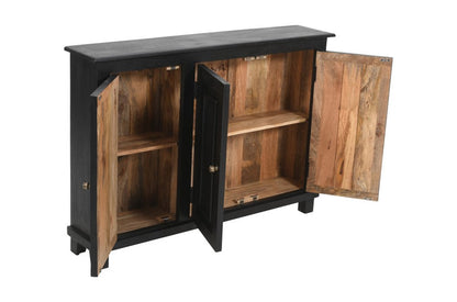 51" Black Distressed Solid Wood Sideboard with Three Doors HomeRoots