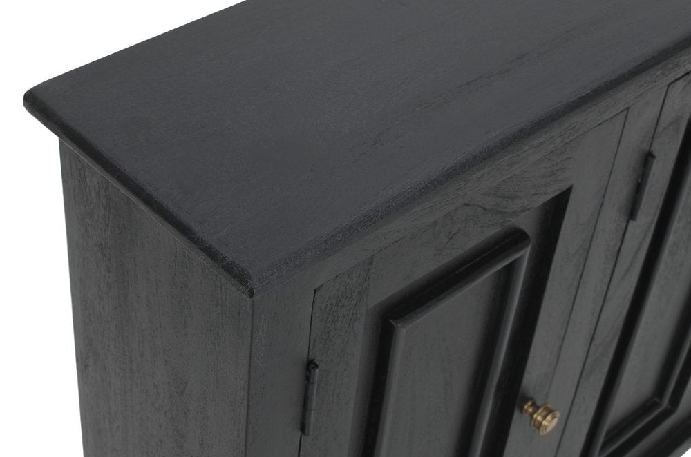 51" Black Distressed Solid Wood Sideboard with Three Doors HomeRoots