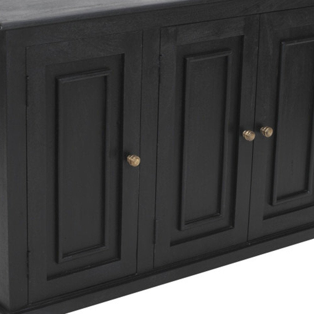 51" Black Distressed Solid Wood Sideboard with Three Doors HomeRoots