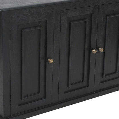 51" Black Distressed Solid Wood Sideboard with Three Doors HomeRoots