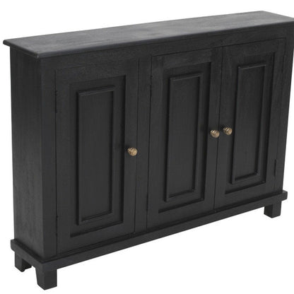 51" Black Distressed Solid Wood Sideboard with Three Doors HomeRoots