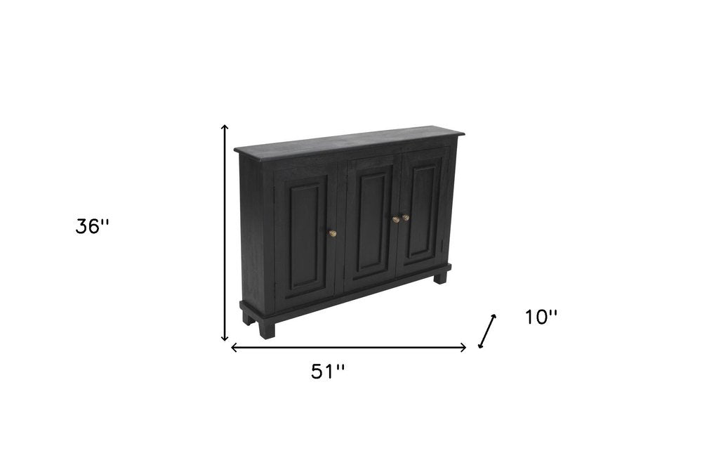 51" Black Distressed Solid Wood Sideboard with Three Doors HomeRoots