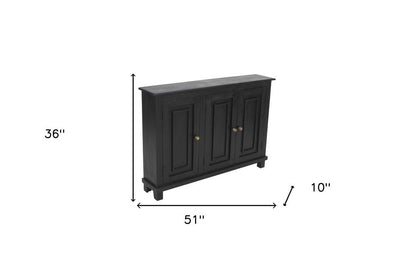 51" Black Distressed Solid Wood Sideboard with Three Doors HomeRoots