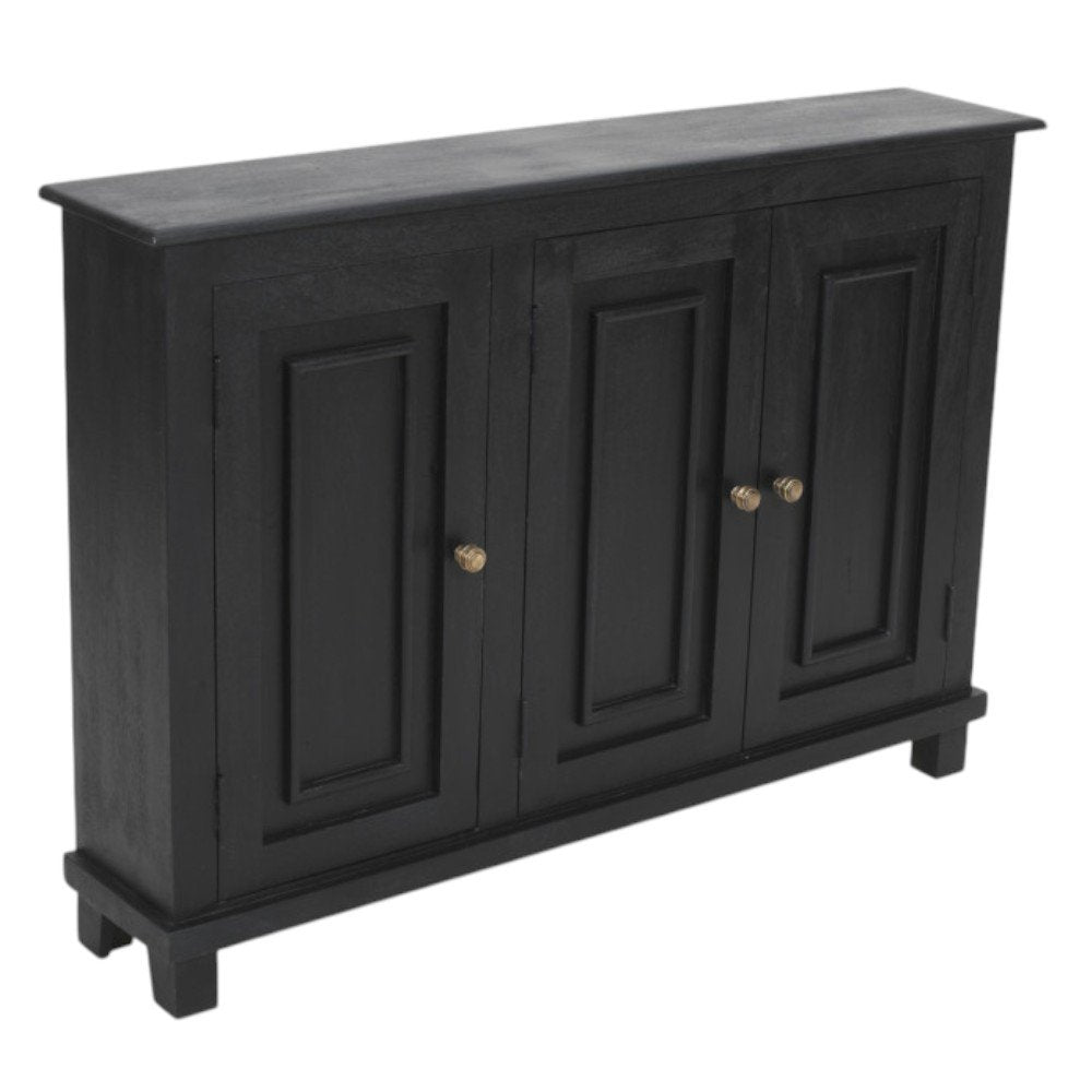 51" Black Distressed Solid Wood Sideboard with Three Doors HomeRoots