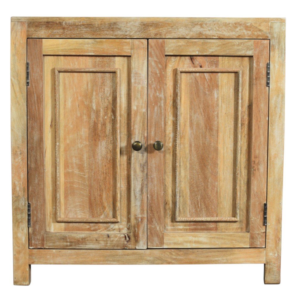36" Natural Distressed Solid Wood Sideboard with Two Doors HomeRoots