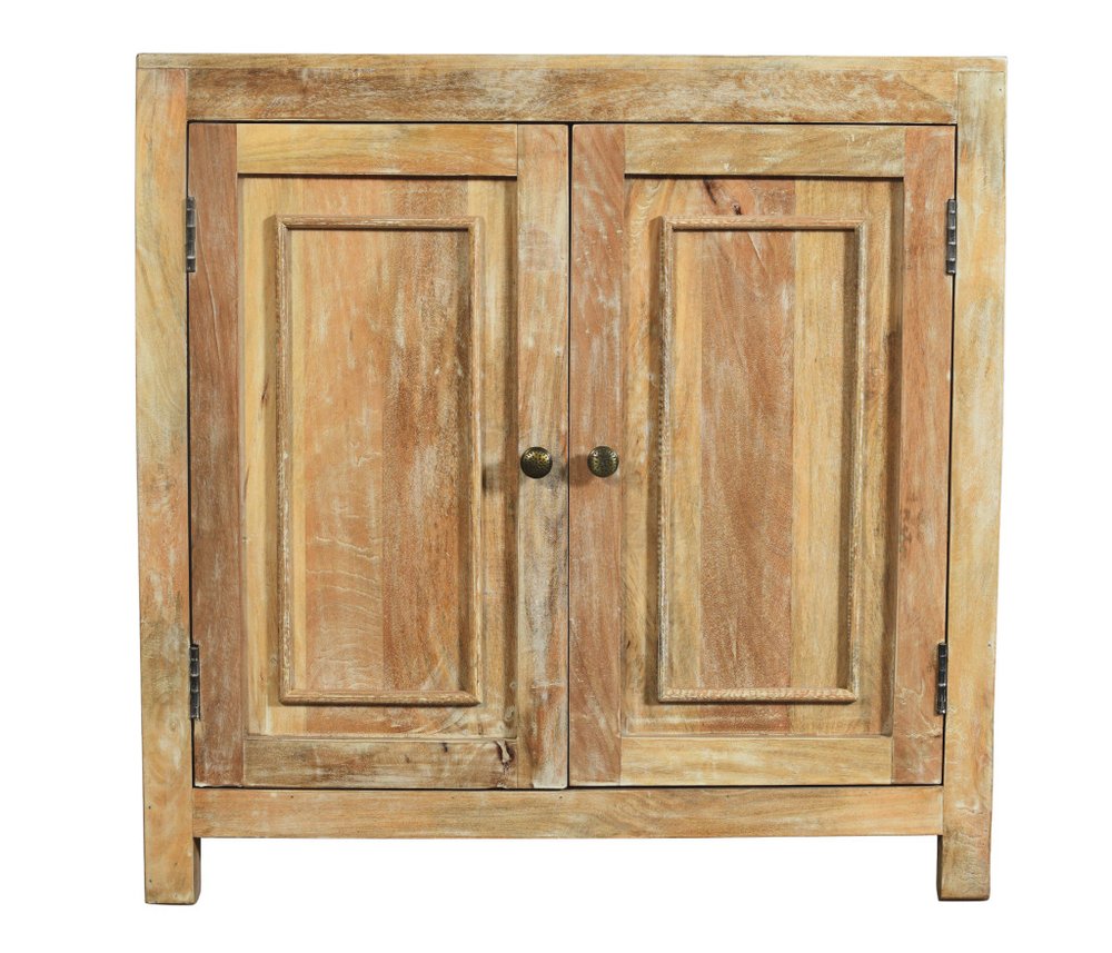 36" Natural Distressed Solid Wood Sideboard with Two Doors HomeRoots