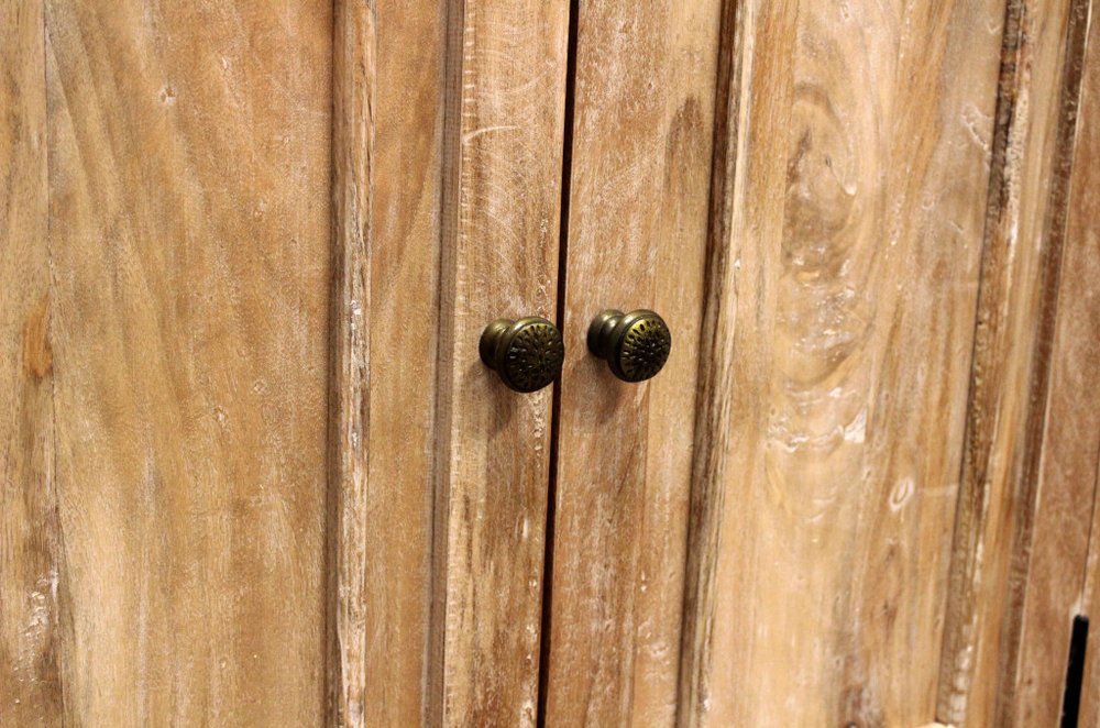 36" Natural Distressed Solid Wood Sideboard with Two Doors HomeRoots