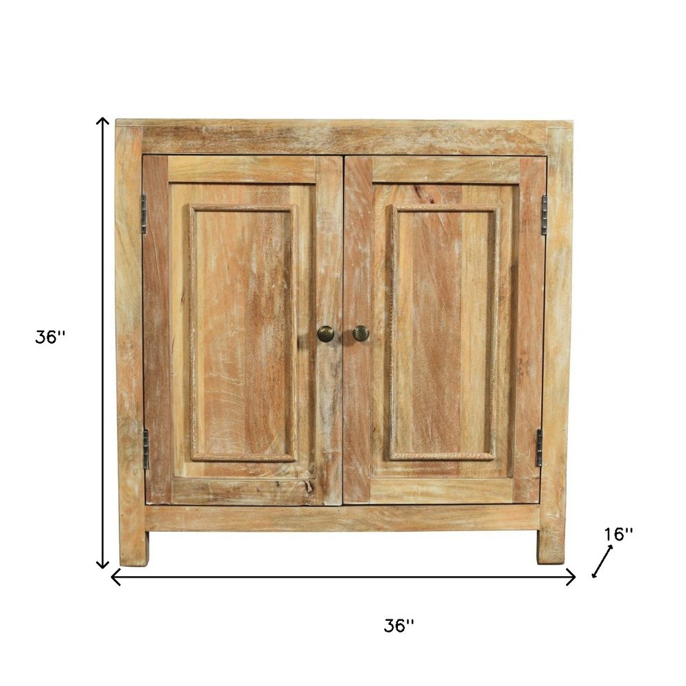 36" Natural Distressed Solid Wood Sideboard with Two Doors HomeRoots